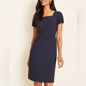 *NWT* Ann Taylor Dark Blue Square Neck Sheath Dress in Seasonless Stretch Size 8